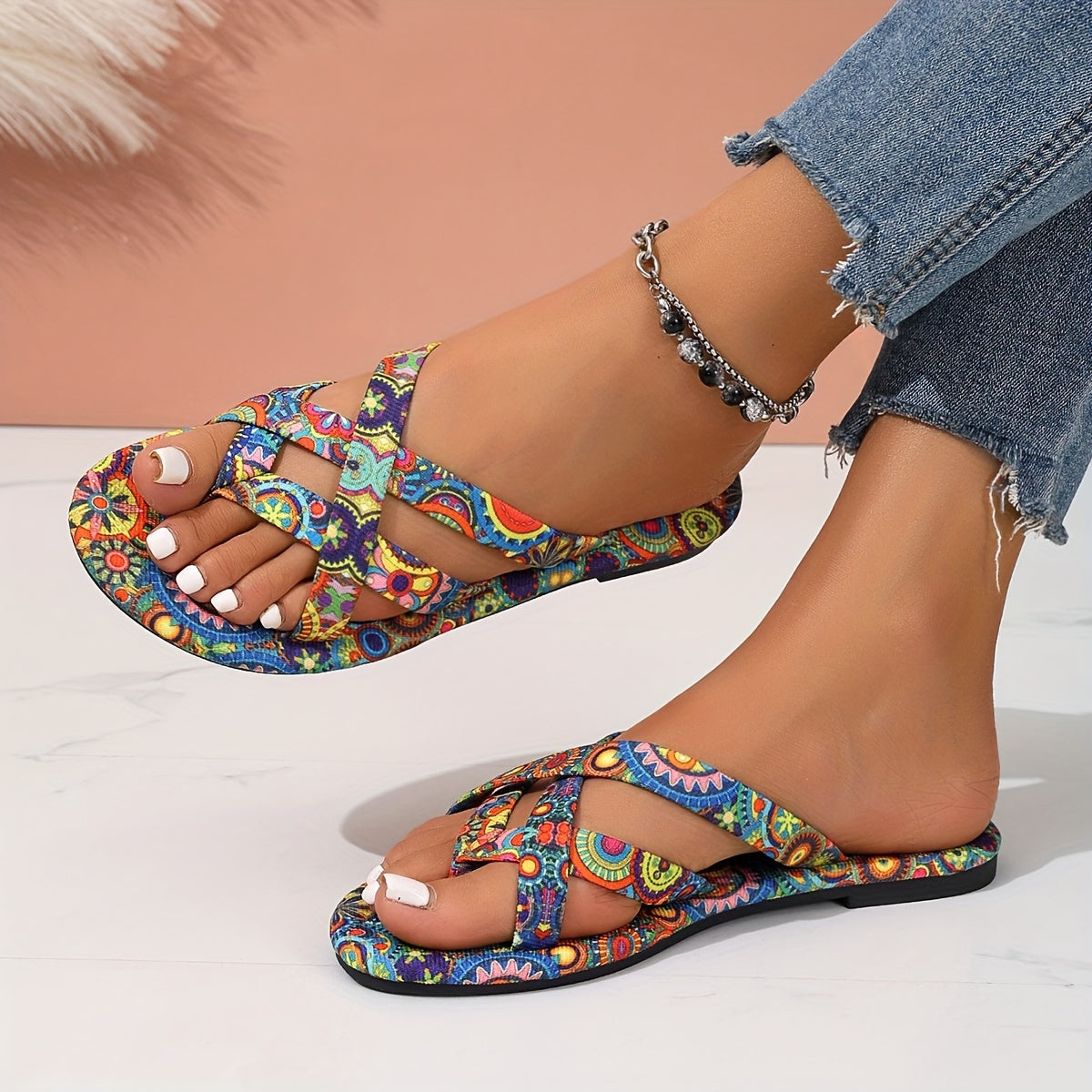 Slip-On-Sandalen mit geometrischem Print