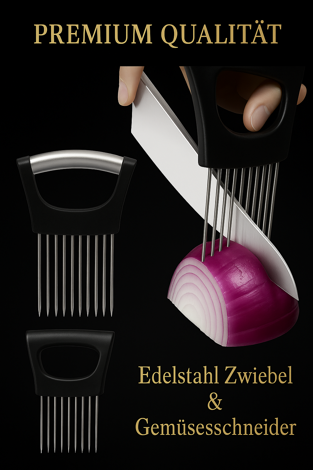 Edelstahl Zwiebel & Gemüseschneider mit Halterung
