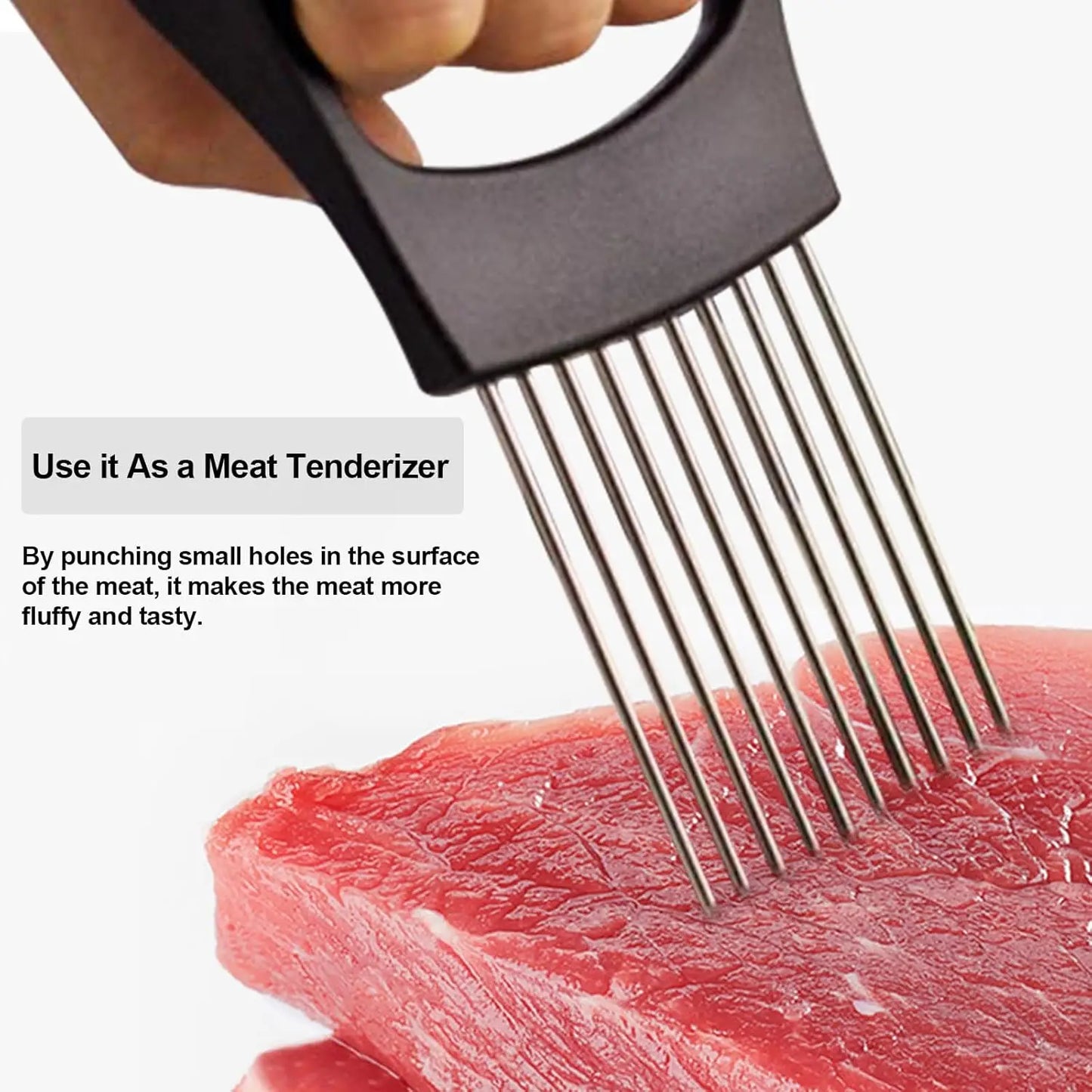 1pc Stainless Steel Onion Slicer Holder, Multipurpose Meat Tenderizers, Vegetable Potato Tomato Lemon Cutting Tool, Full Grip Ha