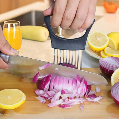 1pc Stainless Steel Onion Slicer Holder, Multipurpose Meat Tenderizers, Vegetable Potato Tomato Lemon Cutting Tool, Full Grip Ha