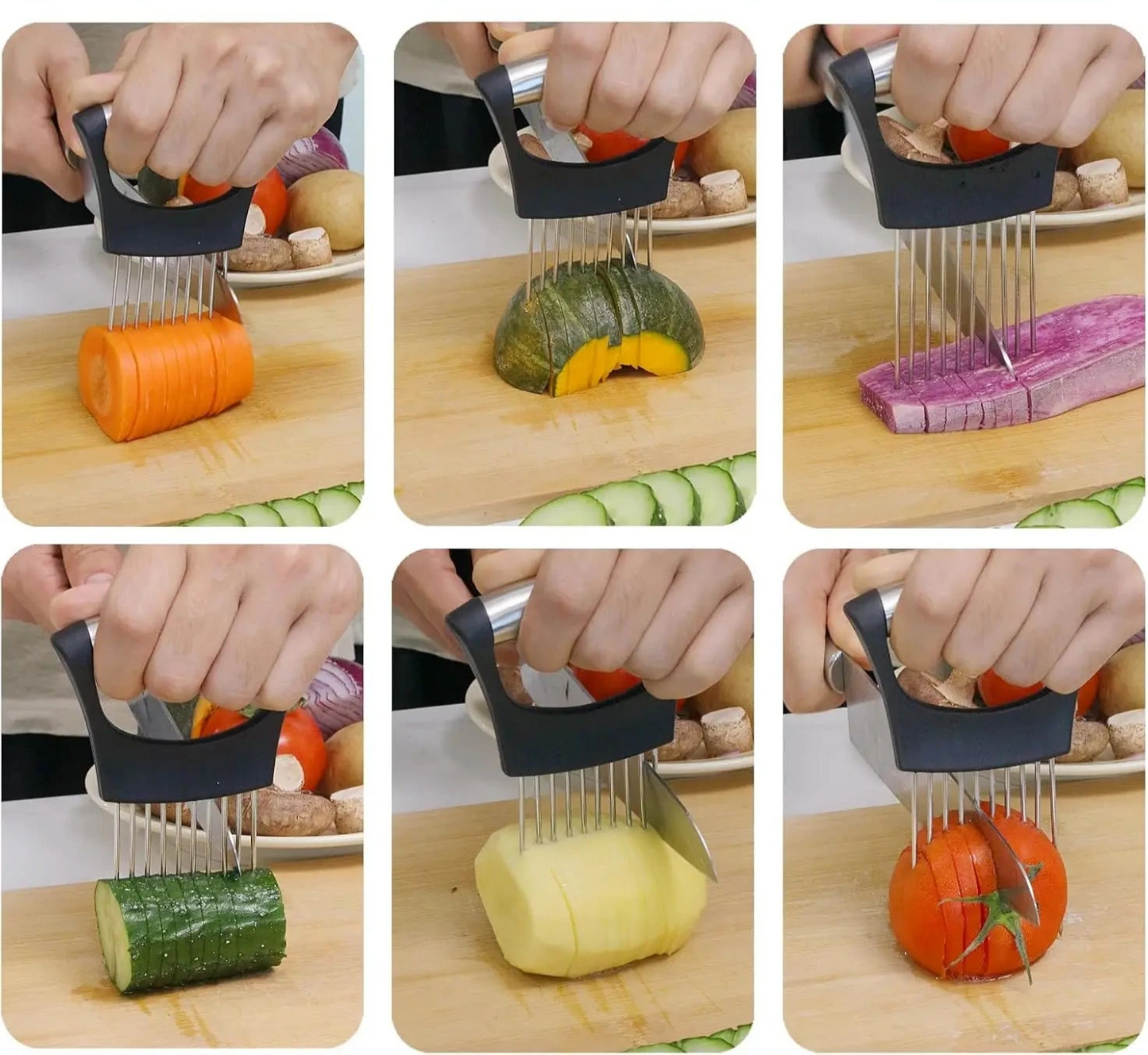1pc Stainless Steel Onion Slicer Holder, Multipurpose Meat Tenderizers, Vegetable Potato Tomato Lemon Cutting Tool, Full Grip Ha