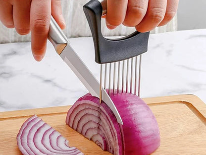 1pc Stainless Steel Onion Slicer Holder, Multipurpose Meat Tenderizers, Vegetable Potato Tomato Lemon Cutting Tool, Full Grip Ha