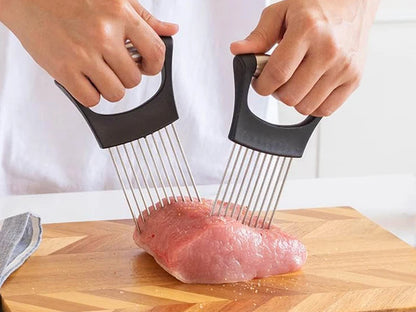 1pc Stainless Steel Onion Slicer Holder, Multipurpose Meat Tenderizers, Vegetable Potato Tomato Lemon Cutting Tool, Full Grip Ha