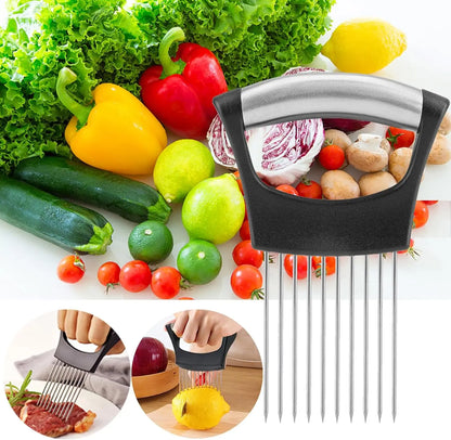 1pc Stainless Steel Onion Slicer Holder, Multipurpose Meat Tenderizers, Vegetable Potato Tomato Lemon Cutting Tool, Full Grip Ha
