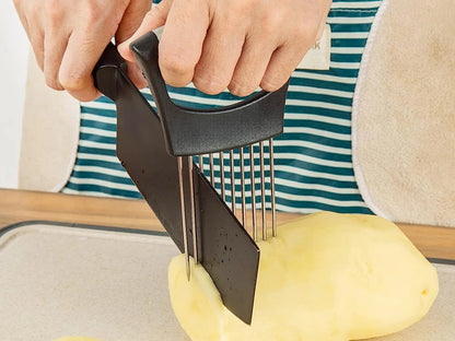 1pc Stainless Steel Onion Slicer Holder, Multipurpose Meat Tenderizers, Vegetable Potato Tomato Lemon Cutting Tool, Full Grip Ha