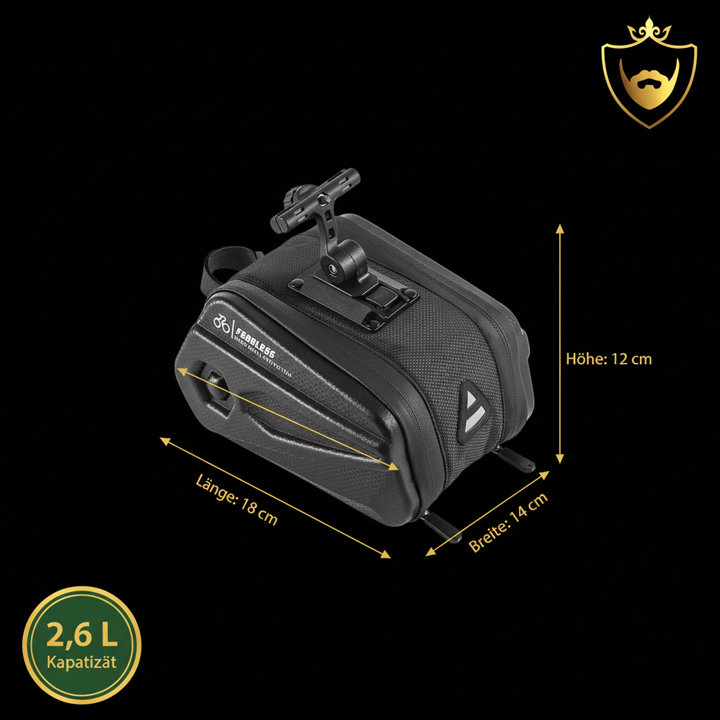 Fahrradhecktasche Premium Schwarz-Gold mit Maßen